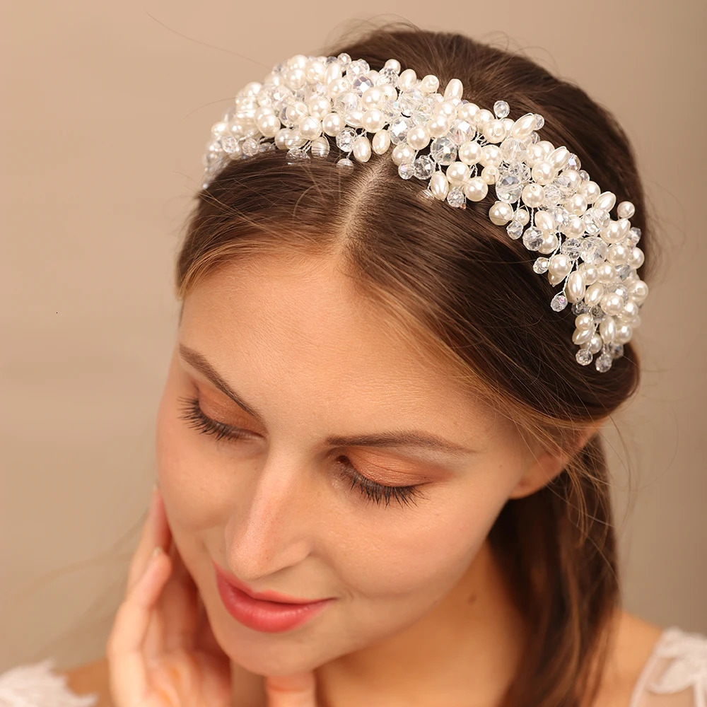 Bridal Tiara Headwear Pearl Crown Princess Wedding Bridal Hiar Hoop Crystal headband Wedding Hair Jewelry Bridal Accessories 250529