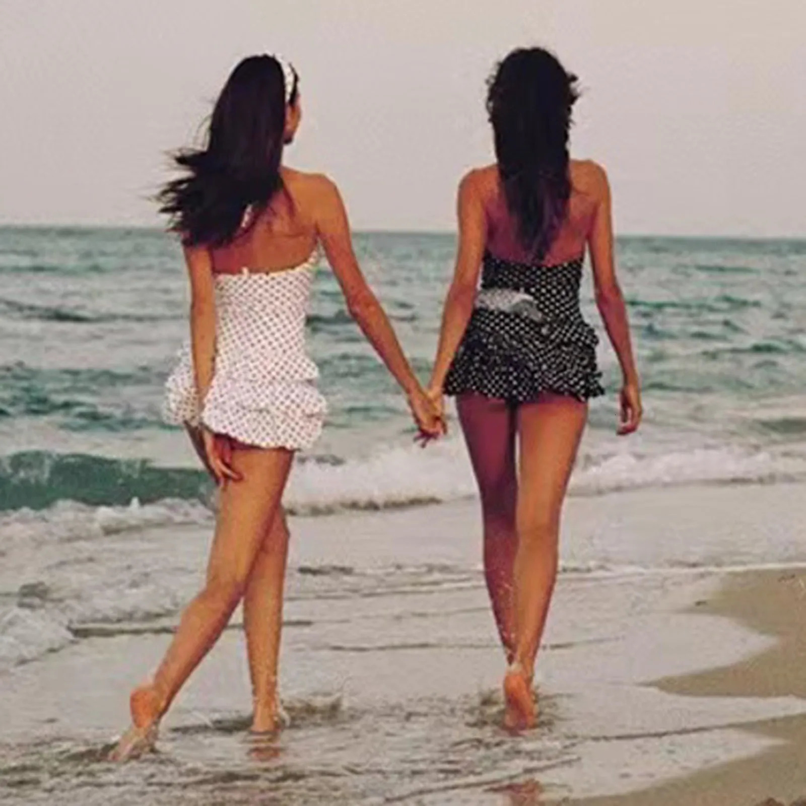 Swimwear Women Beach Dress With Shorts Polka Dot Print Black White Swimsuits Halter Ruffles Hem Layer Sexy Beachwear 250530