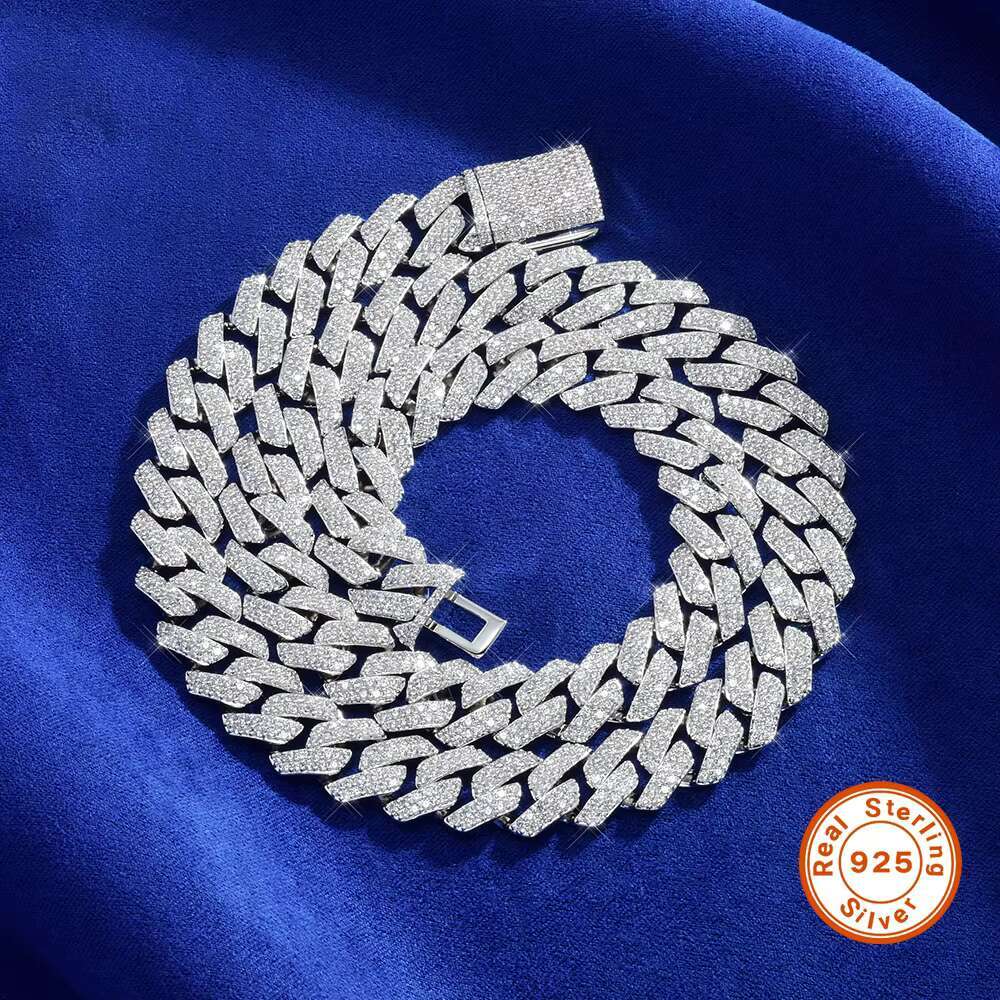 12mm Diamond Silver Mosan Box Buckle Cuban Chain Necklace With Diamond Unique Moissanite Jewelry