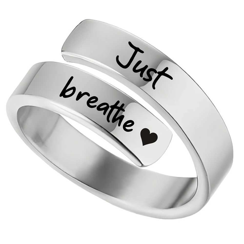 Just Breathe Ring for Women Men Adjustable Heart Ring Stainless Steel Spiral Wrap Healing Rings Inspirational Heartfelt Gift W250606