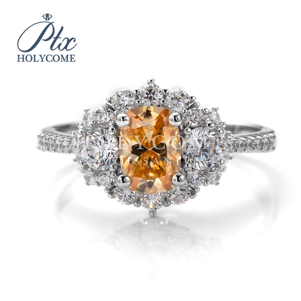 Ready to Ship Elegant Finger Rings VVS Champagne Color Moissanite 925 Sterling Silver Women Party Wedding Engagement Moissanite Ring