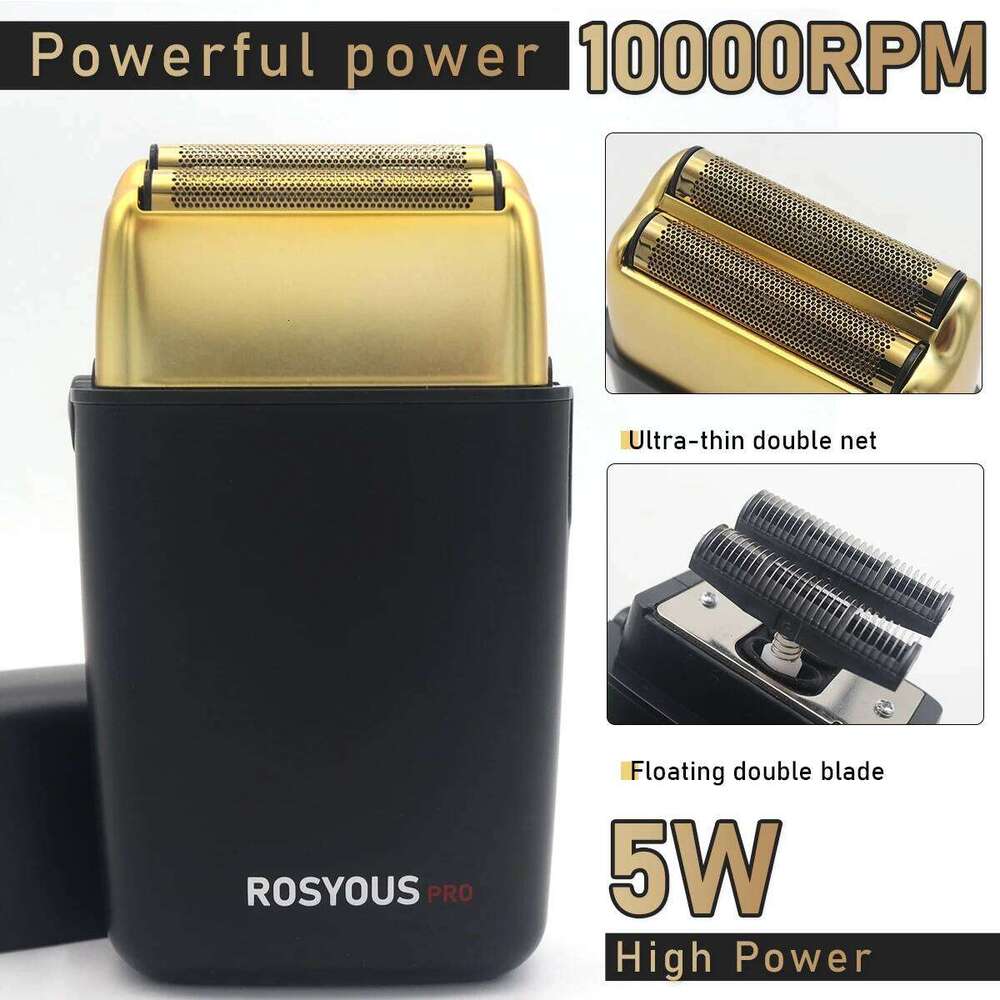 10000Rpm ROSYOUS Rs-620 Men's Shaving Hine Double Foil Cordless USB Interface Oil Head Electric Shaver Professional Trimmer