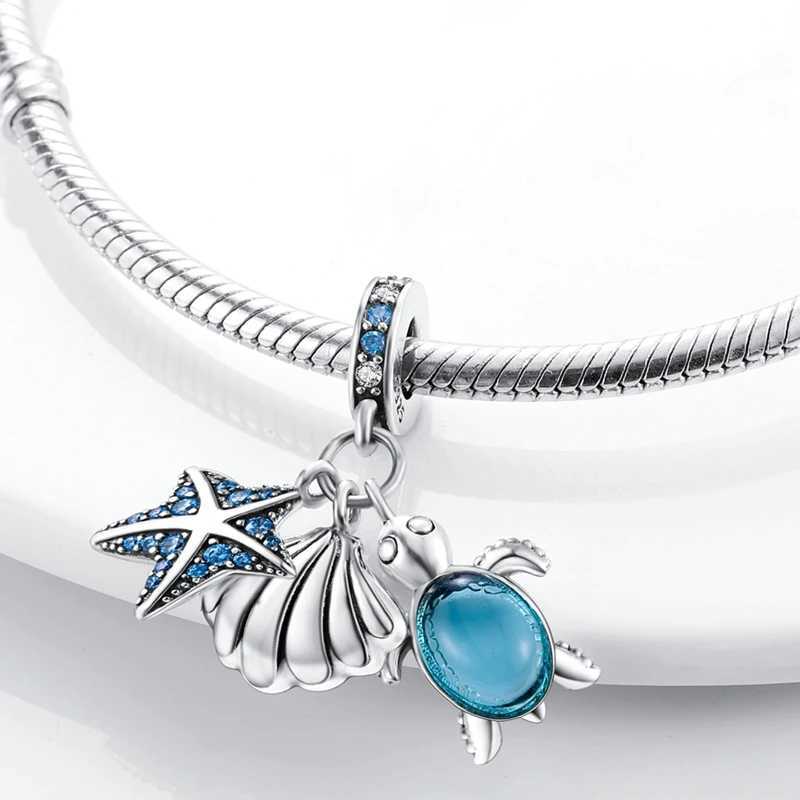 New Summer 925 Sterling Silver Charms Beads Pendants Ocean Turtle Beach Fruit Shell Blue Charm DIY Women Bracelet Jewelry Gift XJ250607