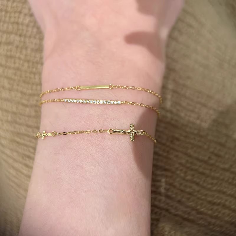 2025 Choucong Ins Sweet Cute Top Sell Tiny Girls Wedding Chain Bracelet Simple Fine Jewelry Genuine S999 Sterling Silver Cross Bangle For Lover Gift