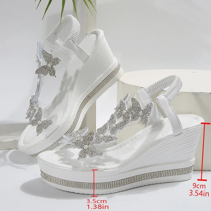 Crystal Butterfly Sandals Women Chunky Platform Wedge Heels Summer Shoes Woman Super High Heeled Clear Strap Pvc Sandalias Mujer 250605