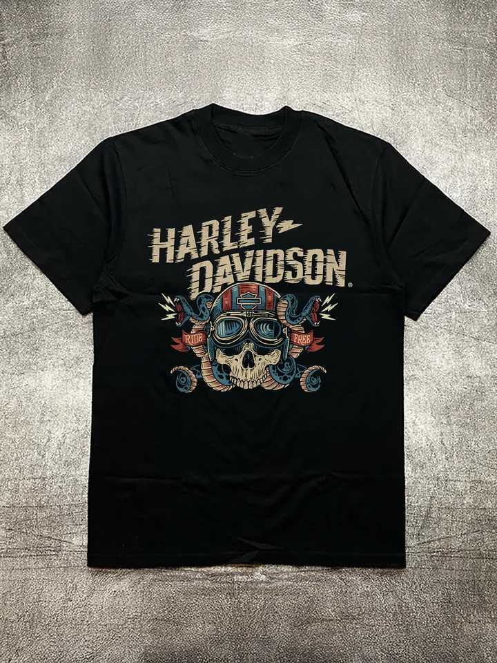 200 grams cotton mens black crew neck short sleeve t-shirt skull helmet with cobra motif iron-on print everyday casual X250607