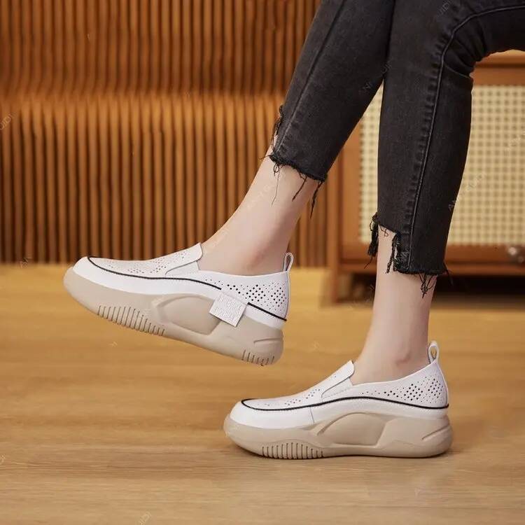 ddmyoutdoor Female Hollow Out Loafers With Round Toe And Soft New Summer Fitting Single Shoe Thick Sole Small White Shoes For Women Outdoor Outdoor Sh