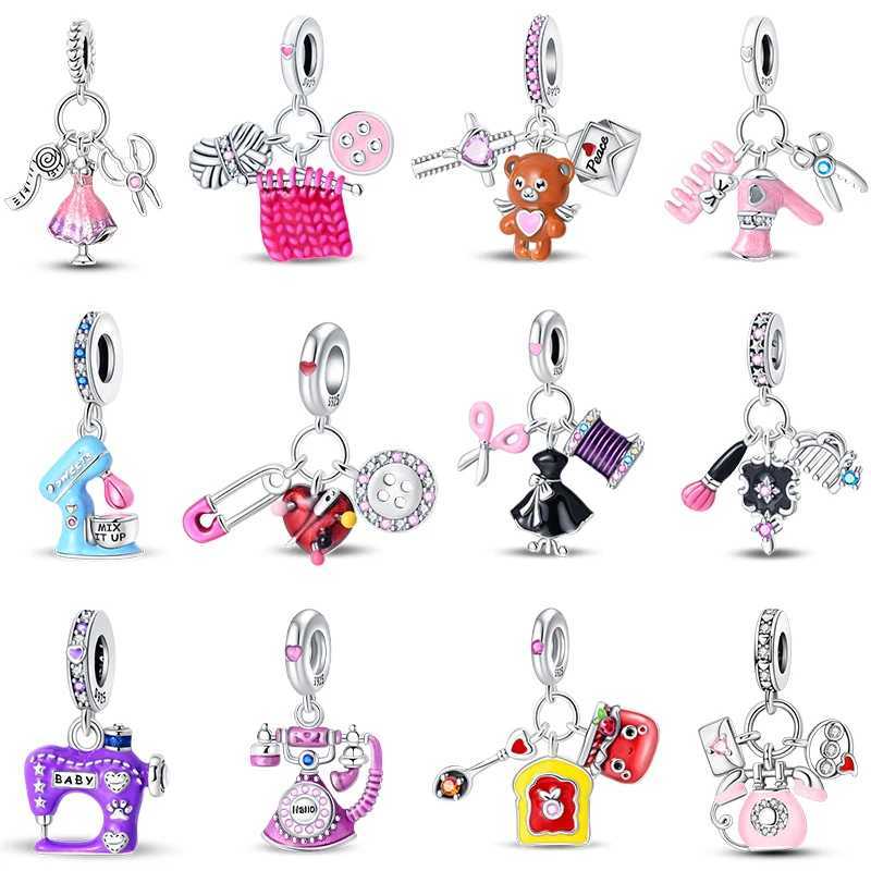 925 Sterling Silver Tailor Sewing Machine Telephone Alarm Clock Charms Pendants Fit 925 Original Bracelets DIY Jewelry XJ250607