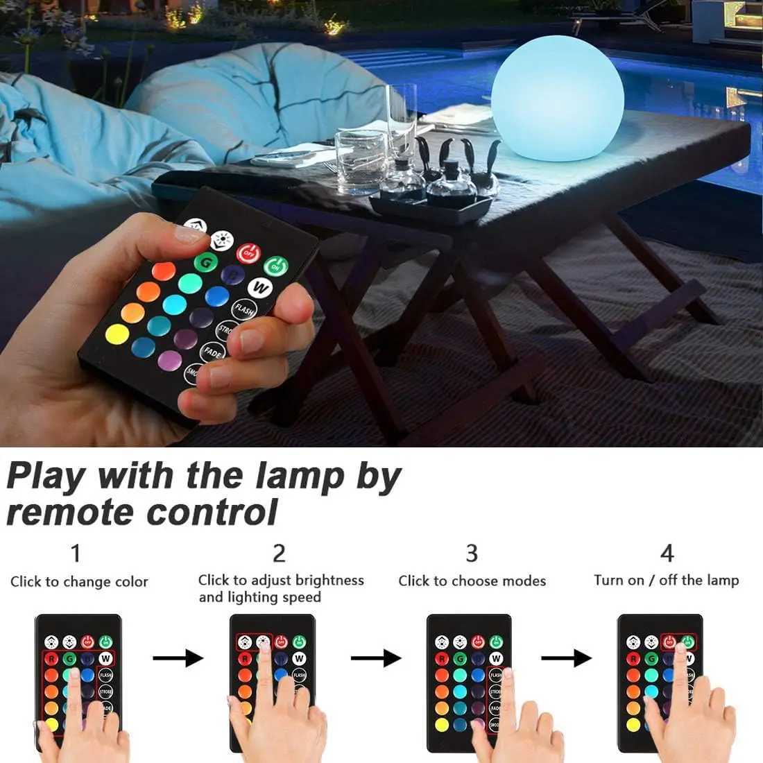 Globe Floor Lamp 14-Inch LED Ball Light With Remote 16 RGB Color Changing Dimmable Rechargeable Nursery Night Light XJ250606