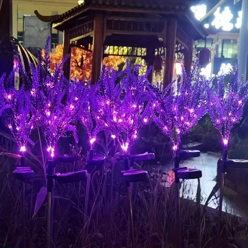 Solar-Powered LED Lights Outdoor Lawn Garden Decor Halloween Christmas Festive Atmosphere Lavender Lawn Waterproof Landscape W250607