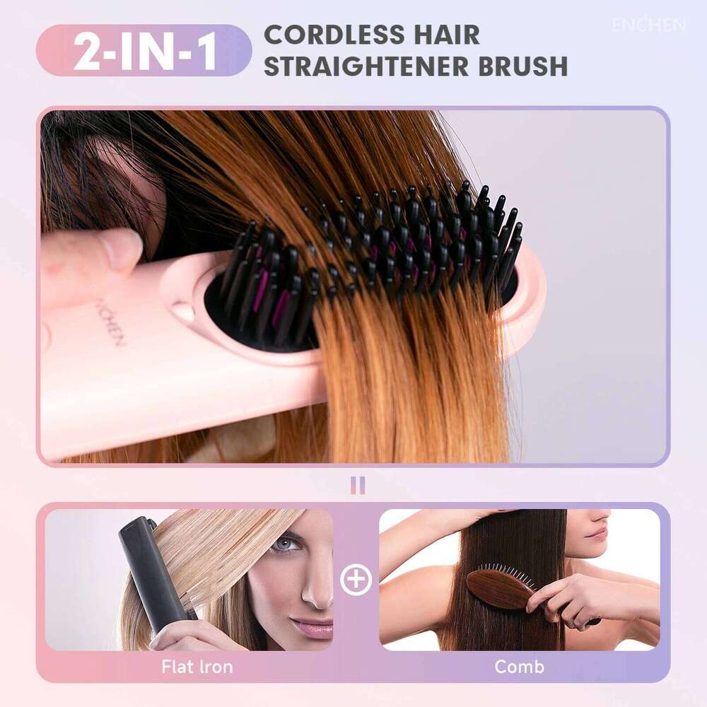 ENCHEN 2In1 Straightener Brush Professional Stuff 200 Million Negative Ions Electric Brushes Hair Tools H100