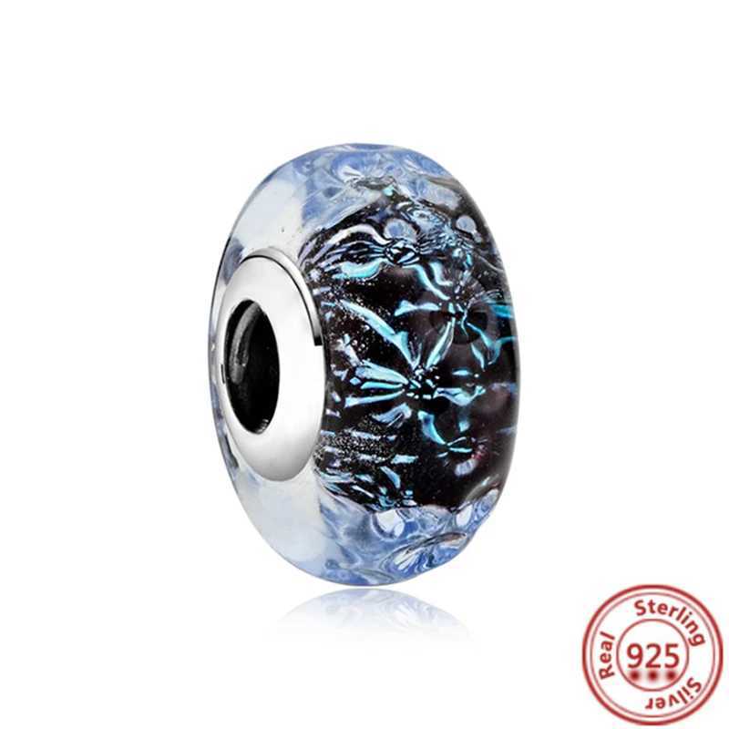 925 Sterling Silver Pink Red Green Blue Yellow Purple Murano Glass Sparkling Round Beads Fit Pantaro Charms Bracelet DIY Jewelry XJ250607