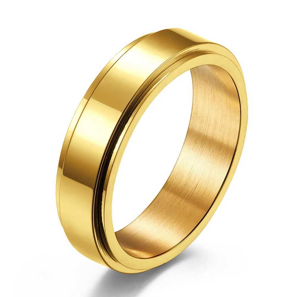 Simple Plain Ring With Engraving Stainless Steel Smooth Rotating Ring Cool Neutral Style Genderless Couple Rings W250606