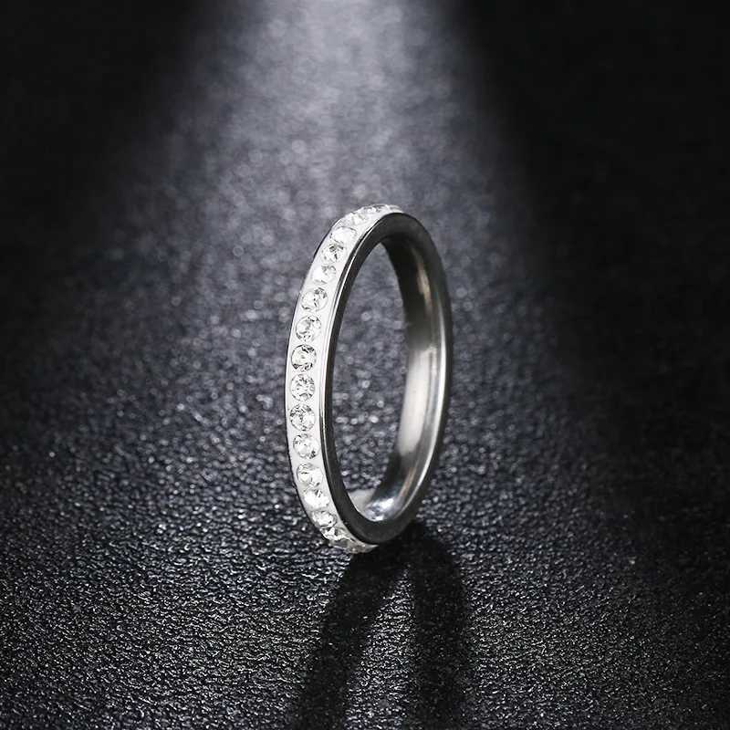 QianBei 3MM Stainless Steel Ring for Women One Row Rhinestone Christmas Ring W250606