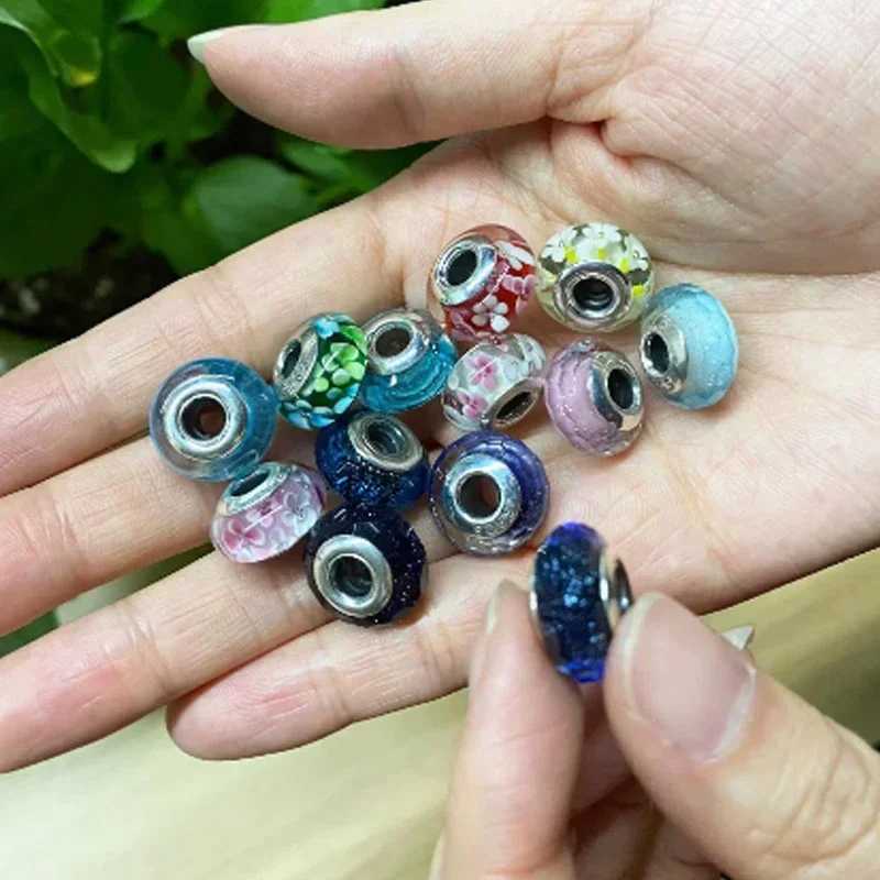 Sterling Silver 925 Flower Charms Original Glass Bead Colored Murano Fit Bracelet for Women DIY Fine Jewelry Gifts XJ250607