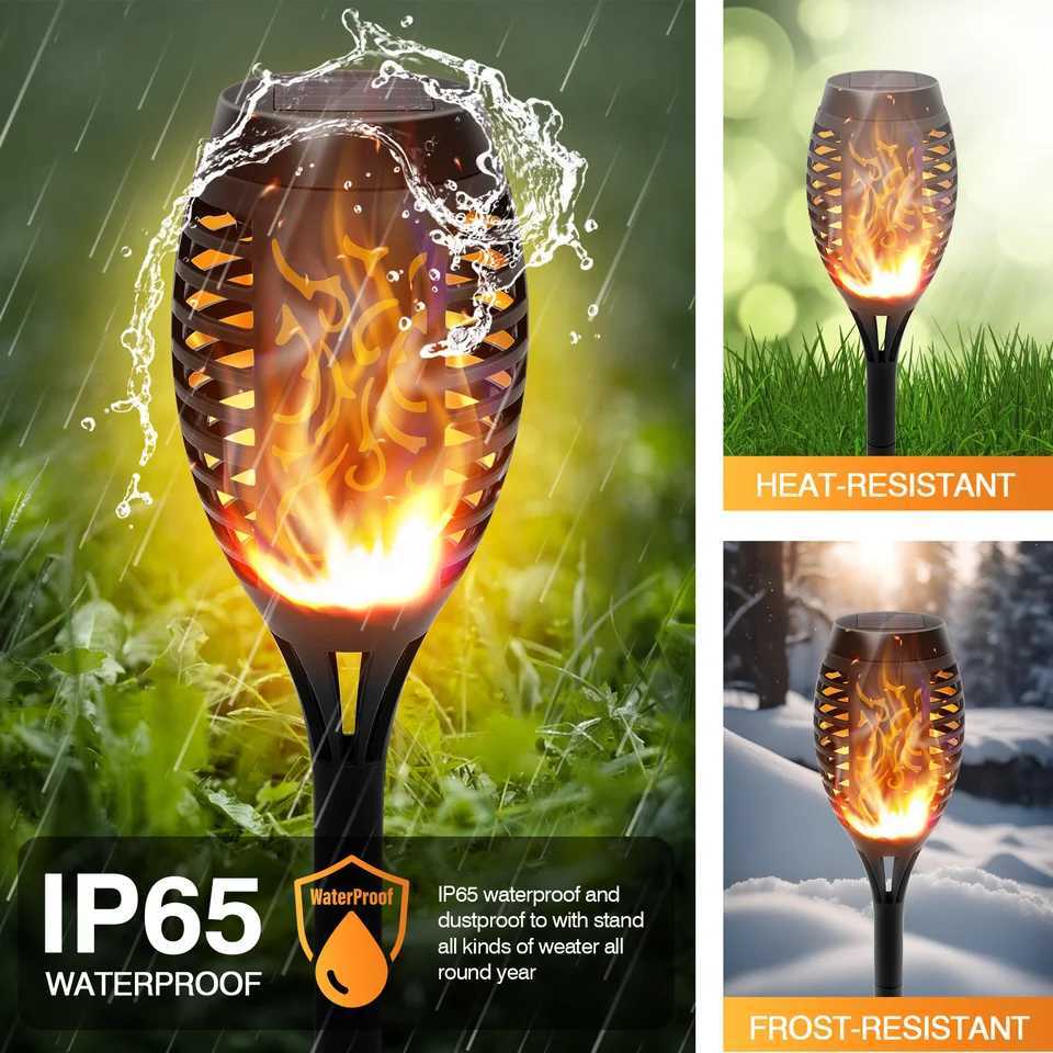 6pcs Solar Powered LED Flame Light Flickering Light Waterproof Garden Decoration Outdoor Lawn Path Yard Patio Floor Lamp XJ250606