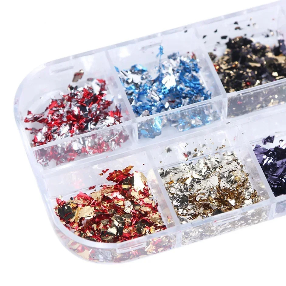 KISMIS 1 Box 12 Color Foils Gorgeous Nails Glitter Aluminum Flakes Chip Nail n Shiny Kismis Art Decoration 250605