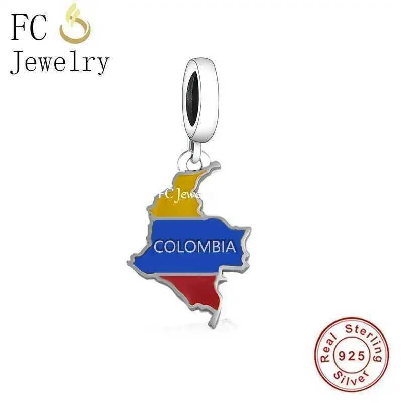 FC Jewelry Fit Original Charm Bracelet 100% 925 Sterling Silver Yellow Blue Red COLOMBIA Flag M Bead For Making Women Berloque XJ250607