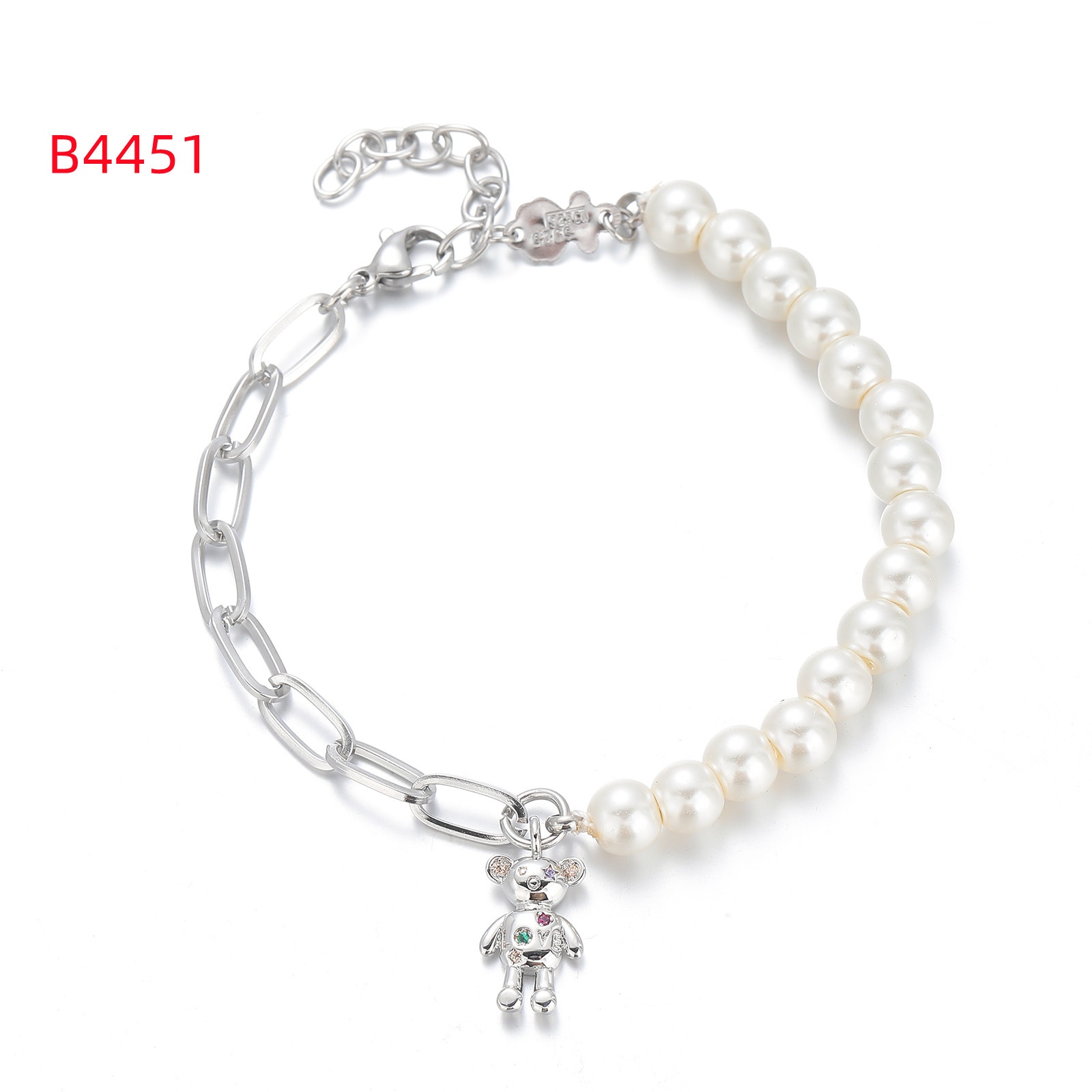 Fashion Women Men Silver Rose Gold Stainless Steel Round Circle White Bead Zircon Cartoon Animal Animal Chain Bracelets Jewelry Pulsera Gift