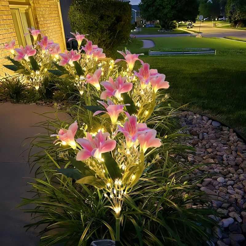 Lily Flowers Solar Lights Decorative Light For Patio Lawn Garden Solar Lawn Light Yard Pathway Landscape Solar Powered Lights XJ250606
