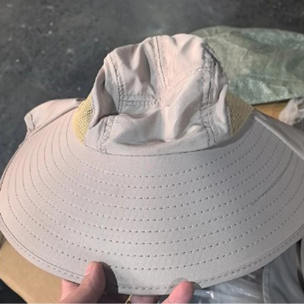 Summer 12CM Large Brim Sun Hat Men Women Breathable Fishing Caps Sun UV Protection Mesh Fisherman Hat Hiking Outdoor Beach Cap 250605