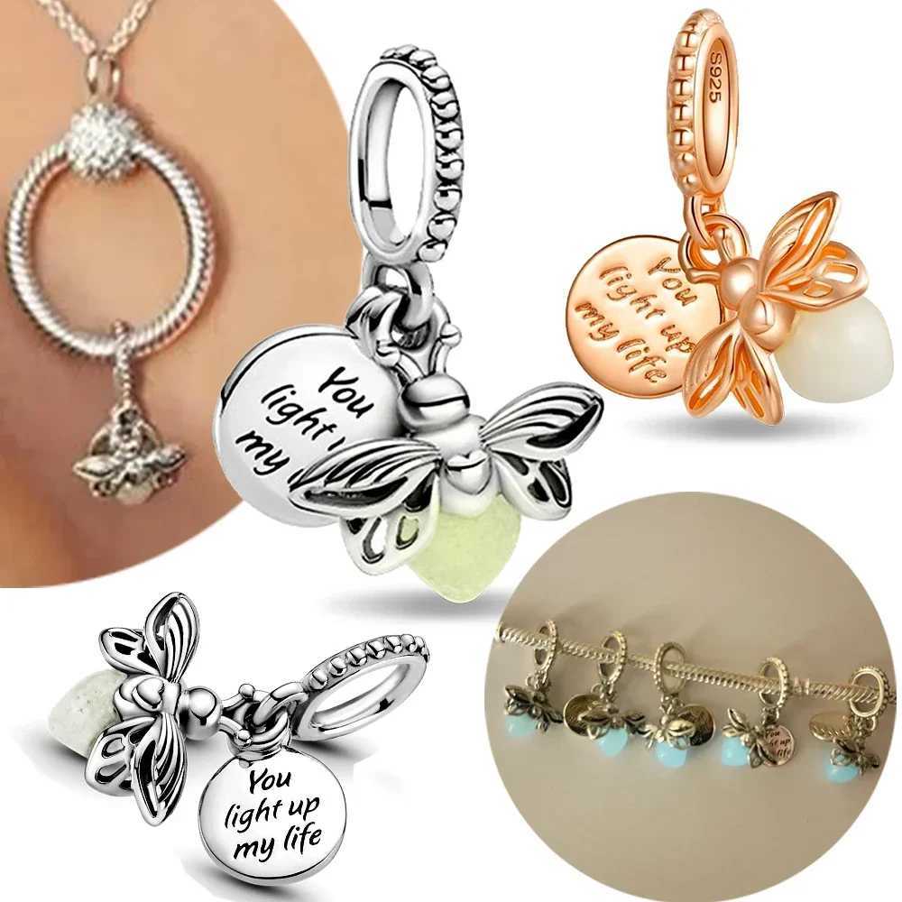 Charms Silver 925 Original Shiny Luminous Firefly Pendant Fit Womens Bracelet Necklace Diy Bead Making Jewelry GiftXJ250607
