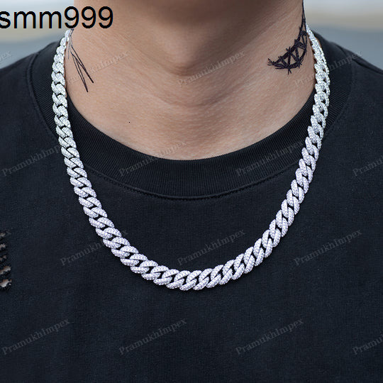 Hip hop 10mm Cuban Link Choker Chain VVS Moissanite Round Cut Diamonds Strling Silver With Gold Plated Cuban Chains For Unisex