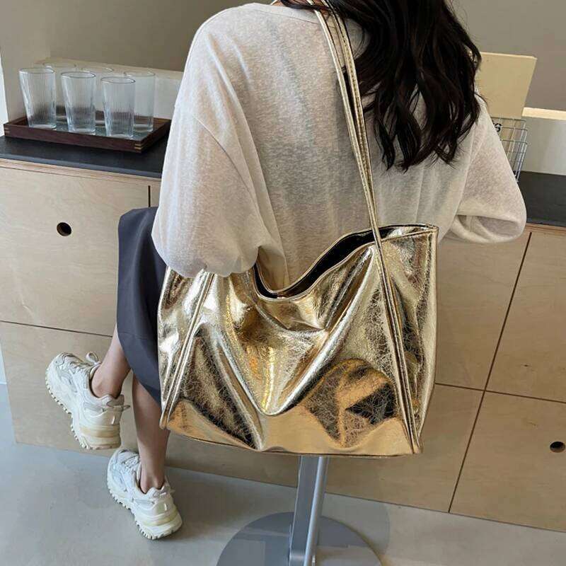Large Capacity Tote Handbag For Women Gold Sier Soft Leather Shoulder Designer Shopper Female Top Handle Bag Brand