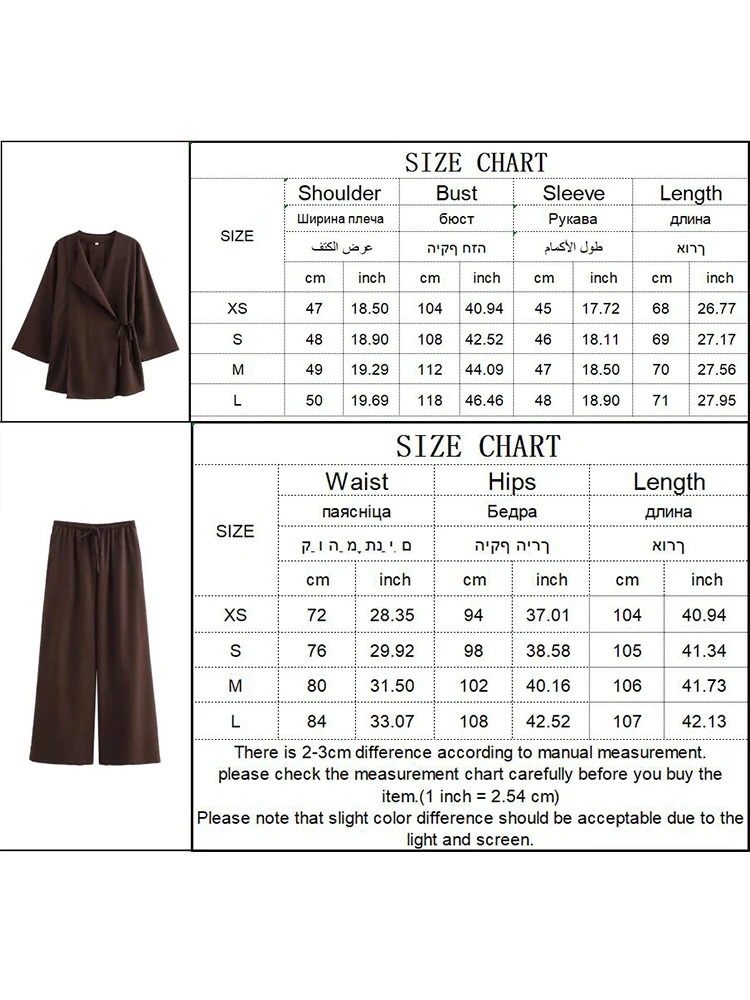 TFMLN Fashion Linen 2 Pieces Women Spring Summer Kimono Style Loose Lace Up Shirts Tops Womens Wide Leg Pants Sets 250606