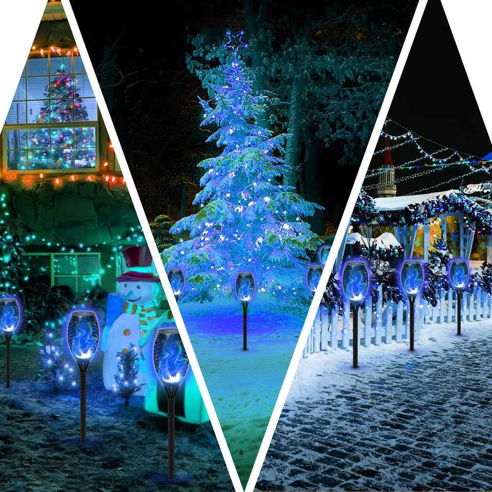 8PCS Solar Lights Outdoor Blue Solar Torch Flame Lights for Garden Decor Solar Landscape Lights Decorative for Lawn Yard Pathway XJ250606