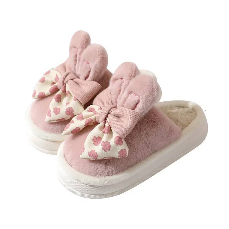 Ddmyoutdoor Women Winter Warm Bows Slippers Female Indoor Fluffy Cotton Shoes New Couple Plush Comfort Soft Sole House Slides Beach outdoor shoes