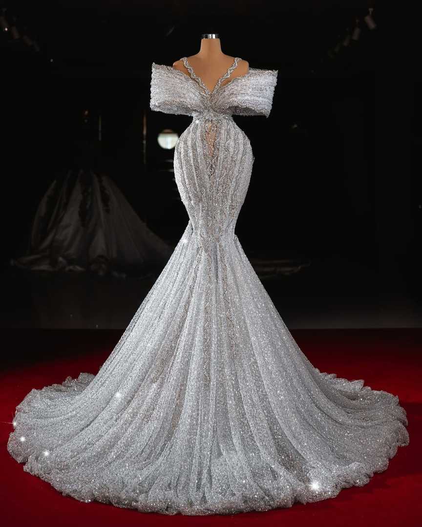 Sparkly Mermaid Wedding Dresses Luxury Crtstal Beads Bridal Gowns Sexy Illusion Sweep Train Bridal Gowns Customized