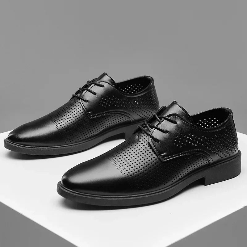 Summer Hollow Plastic British Casual Business Formal Leather Shoes Men Shoes Heightening Shoes Casual Shoes Set 250605