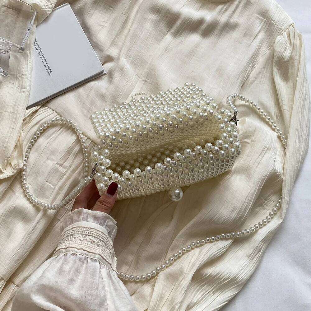 2024 Newest Handmade Pearl Knitting Evening Handbag Women's Snall Crossbody Bag High-end Hand-Woven Elegant Clutch Purses