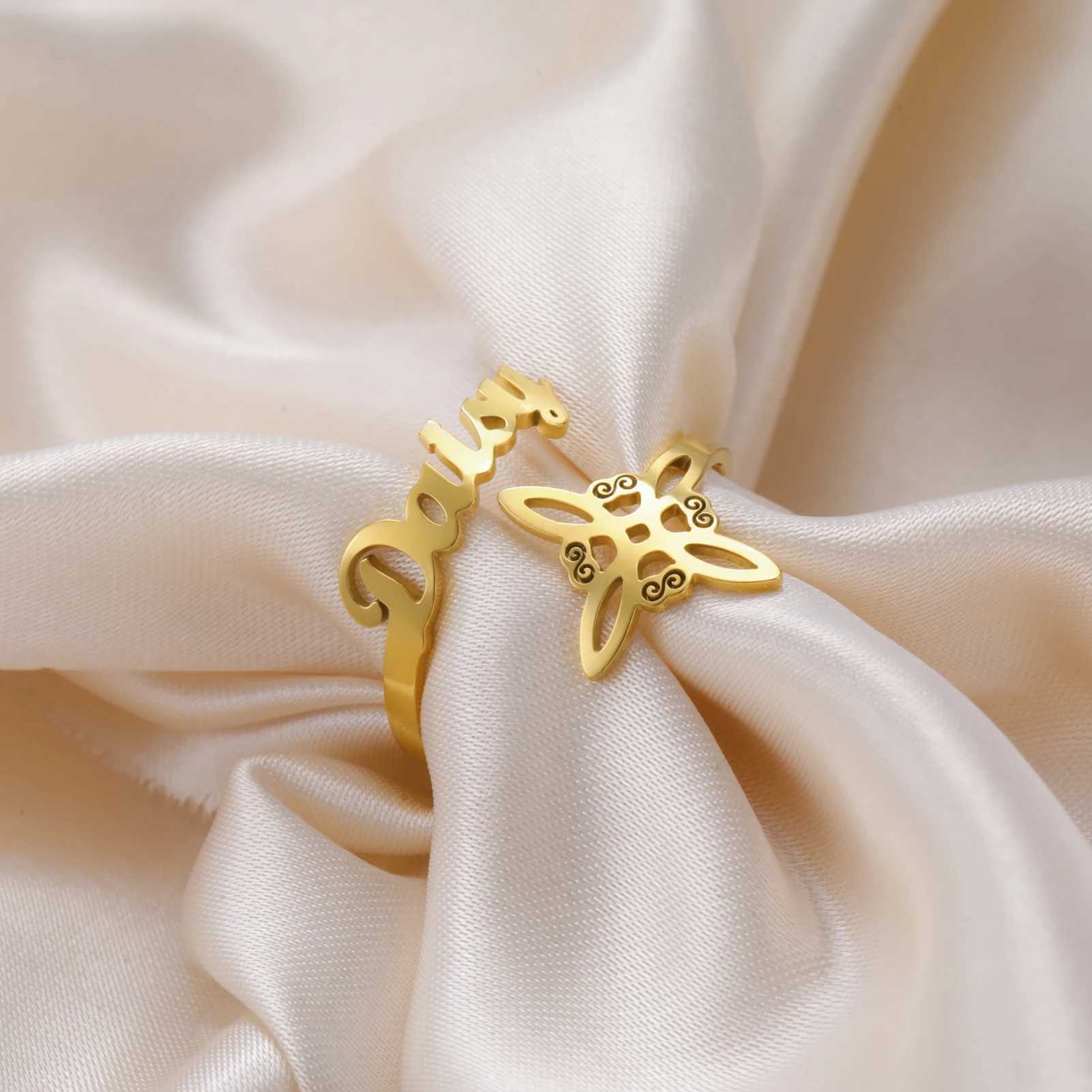 COOLTIME Custom Name Witch Knot Ring Stainless Steel Personalized Custom Couple Ring Amulet Jewelry for Mysterious Love Oath W250606