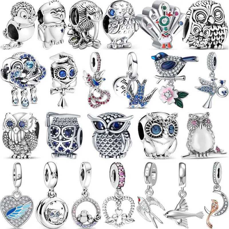 925 Sterling Silver Cartoon Bird Parrot Owl llow Feathers Cute Pendant DIY Beads Fit Original Pantaro Charms Bracelet Jewelry XJ250607