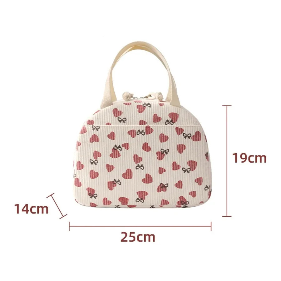 Corduroy Lunch Bag Thermal Insulation Lunch Box Storage Handbag Multifunctional School Cooler Bag Picnic FoodPouch 250606