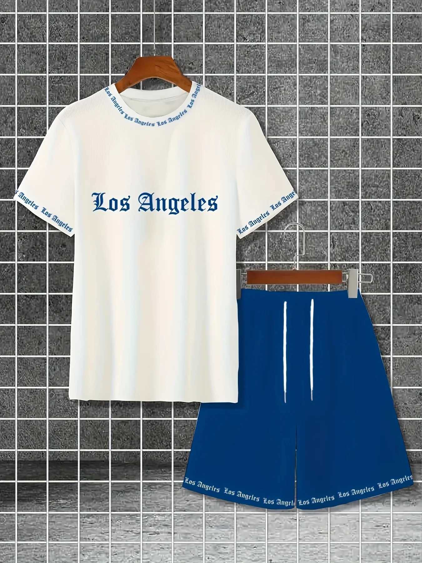 The 2025 summer letter 3D printed pattern mens casual sport set is light thin and breathable W250609