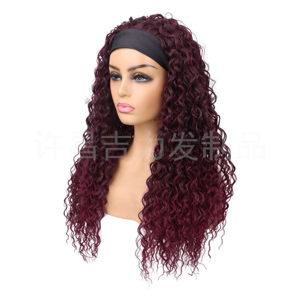 Headscarf Gradient Headband Ice Silk Hairband Long Curly Hair Small Curl Wig Cap