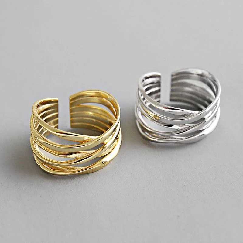 925 Sterling Silver Rings For Women Hollow Out Gold Color Temperament Personality Fashion Female Trendy Resizable Opening Rings XJ250606