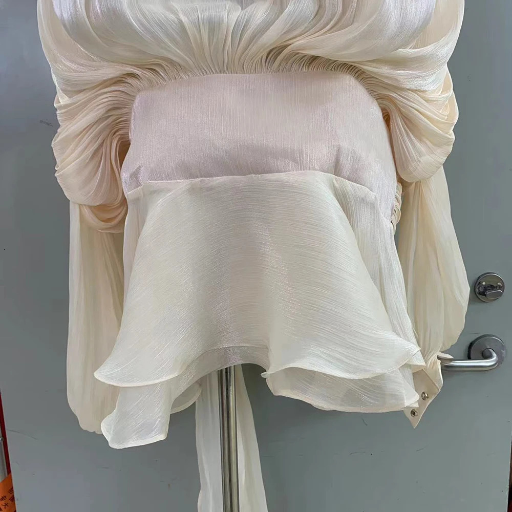 VGH Minimalist Solid Loose Short Dresses For Women Round Neck Long Sleeve High Waist Spliced Lace Up Chic Dress Female Fashion 250526