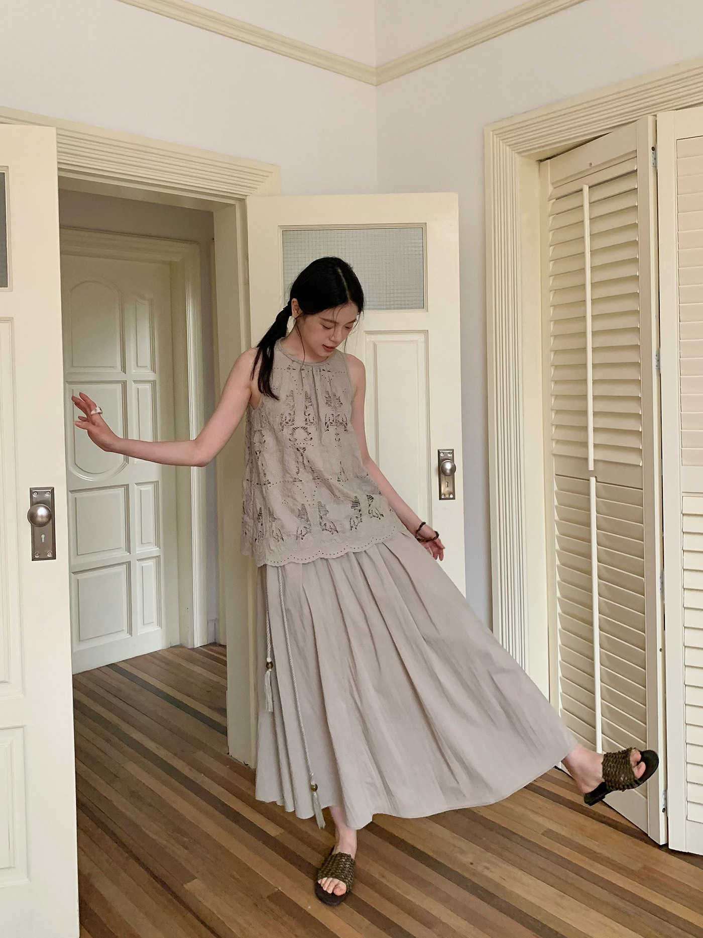 XR300 new style drawstring half-length umbrella skirt thin long skirt women's summer