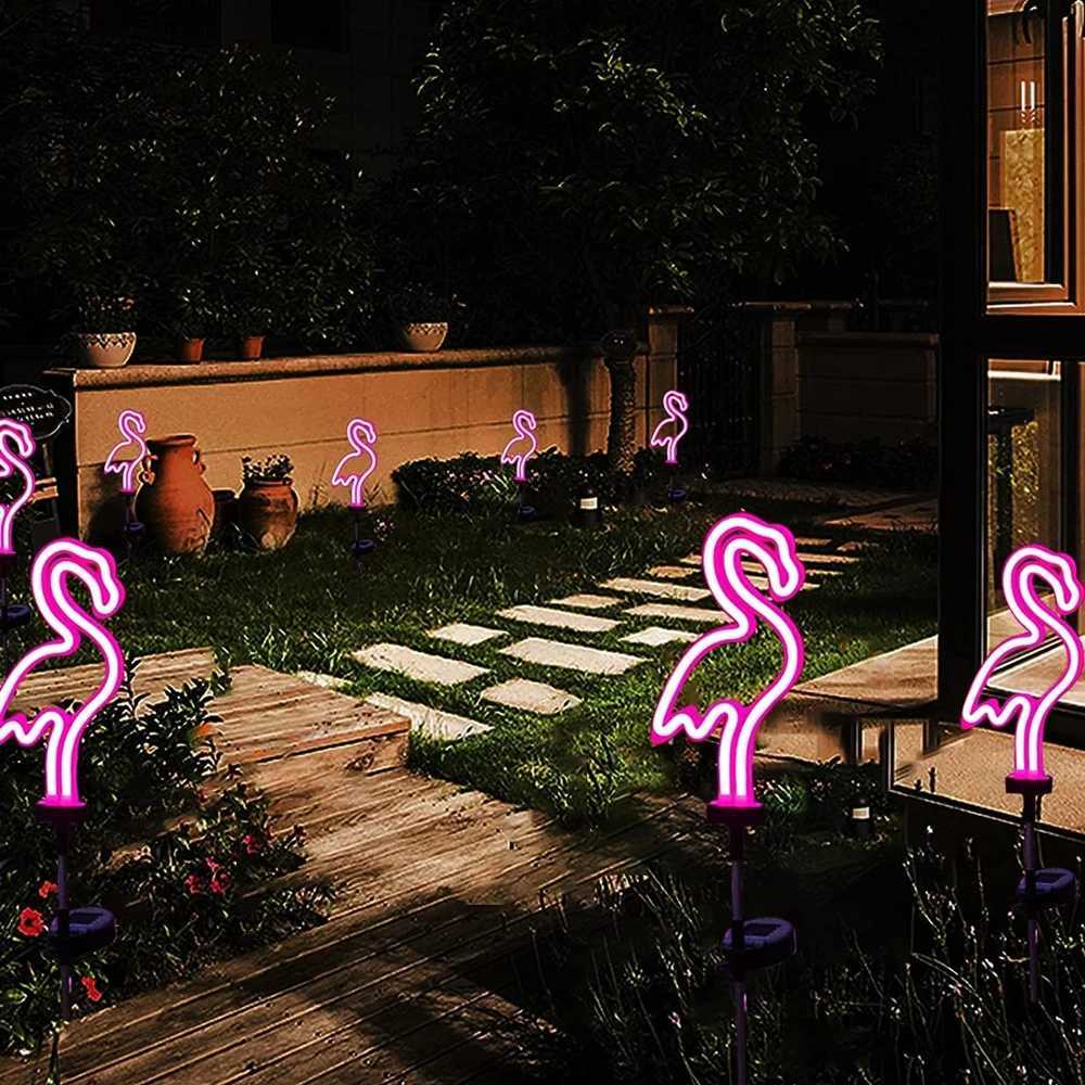 1/2/4 Pack Solar Neon Light Outdoor Flamingo Garden Lawn Decorations Solar Lights Outdoor Waterproof LED for Yard Garden PathXJ250606