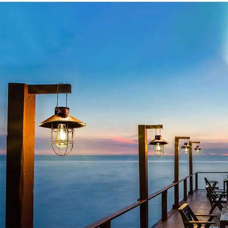 Solar Lantern Lamp Outdoor Waterproof Hanging Lamp Vintage Metal Solar Lights For Garden Yard Patio Xmas Party Decor Lighting XJ250606