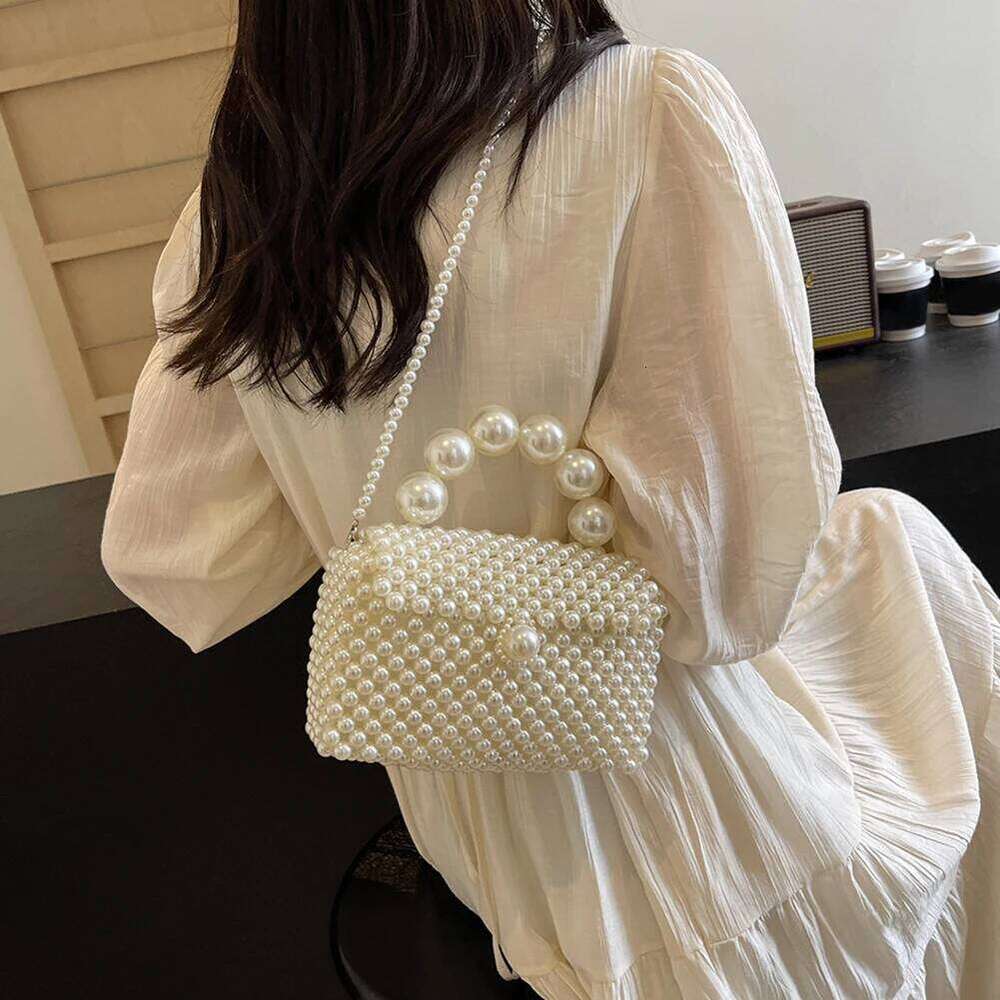 2024 Newest Handmade Pearl Knitting Evening Handbag Women's Snall Crossbody Bag High-end Hand-Woven Elegant Clutch Purses
