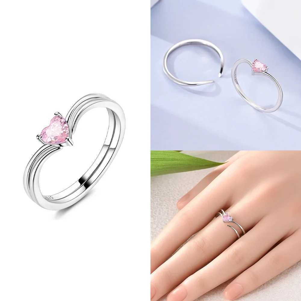 Original Pink Zircon Heart Bow Ring 925 Sterling Silver Womens Accessories Jewelry Valentines Day Fine Ring Gifts SetXJ250606