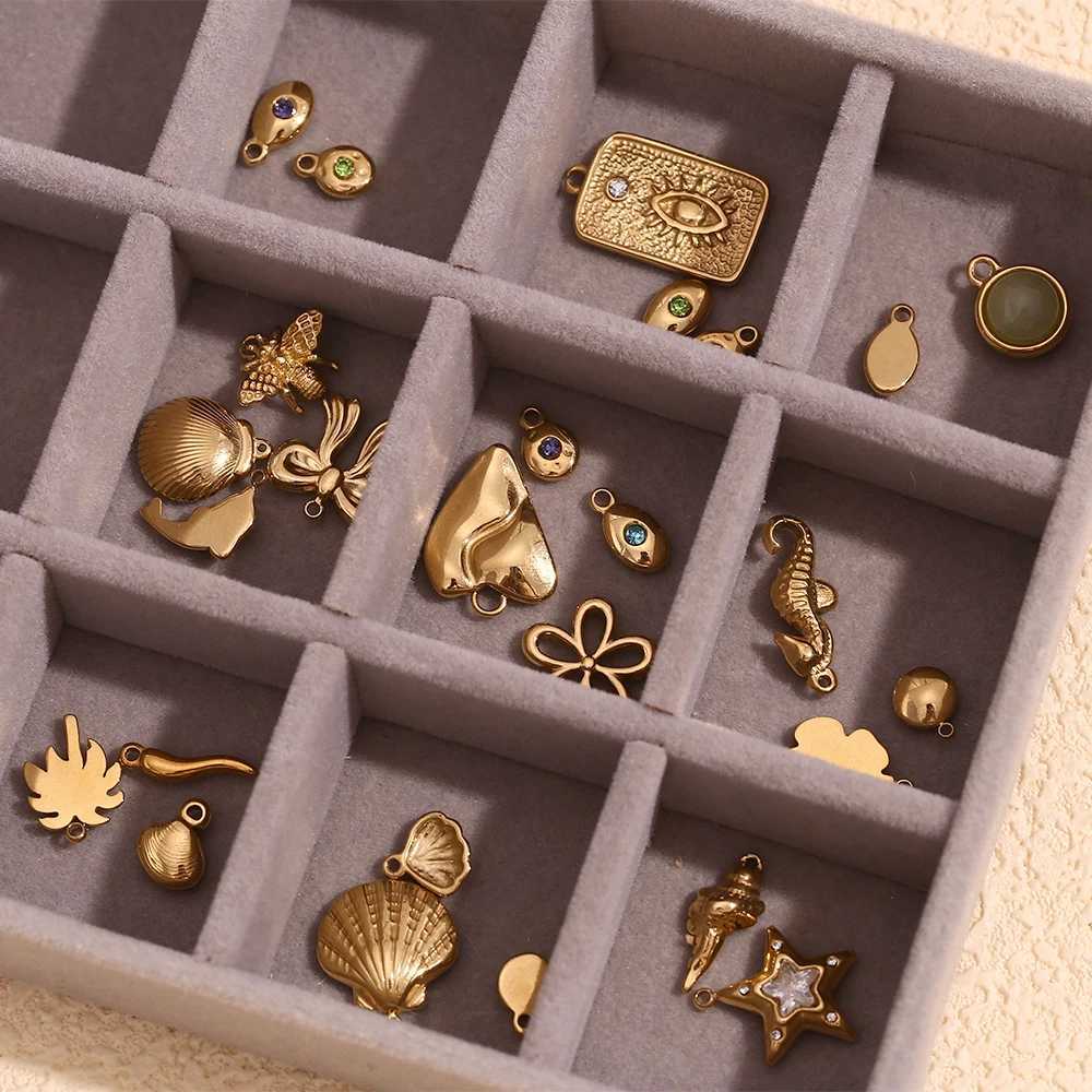 E.B.belle DIY Star Flower Bowknot 14K Gold Plated charms for jewelry making Waterproof pendant stainl steel jewelry womanXJ250607