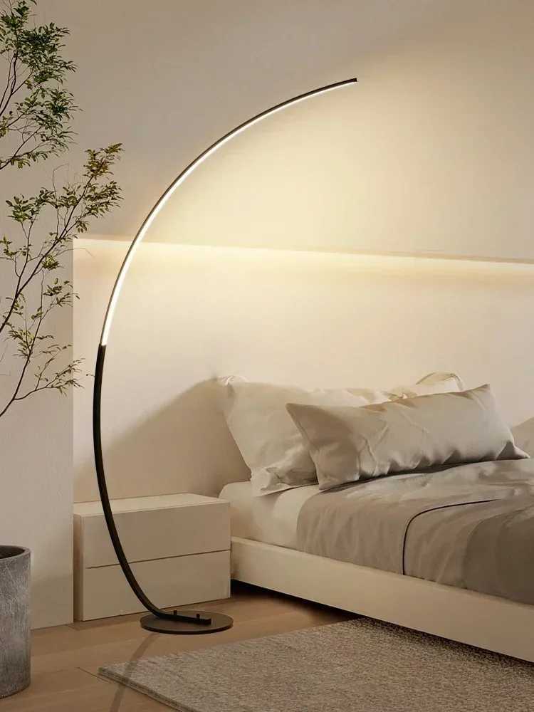 Nordic LED Corner Light Arc RGB Floor Lamps Black White C APP Remote Floor Lights Stand Light for Dining Living Room Decor W250607