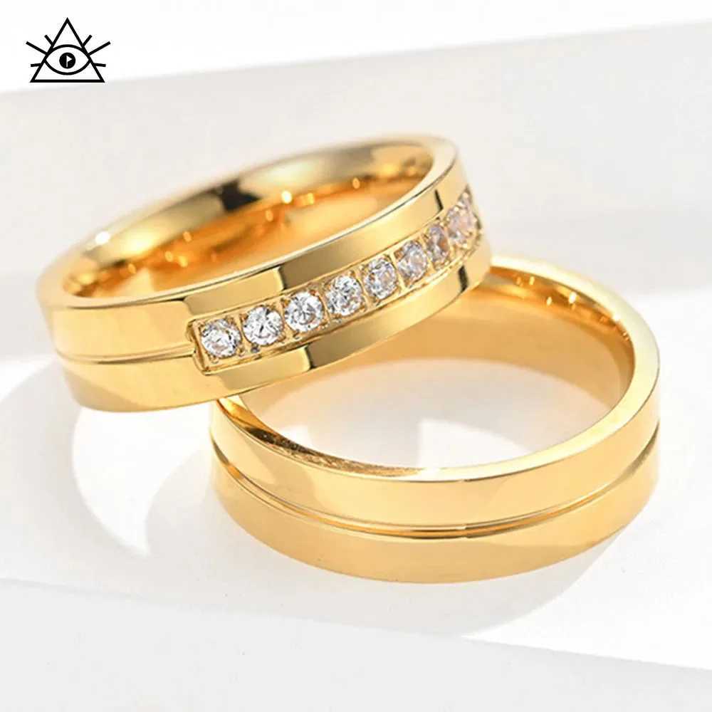 Stainless Steel Set Drill Wedding Couple Rings for Women Men Lover Anniversary Jewelry Gifts W250606