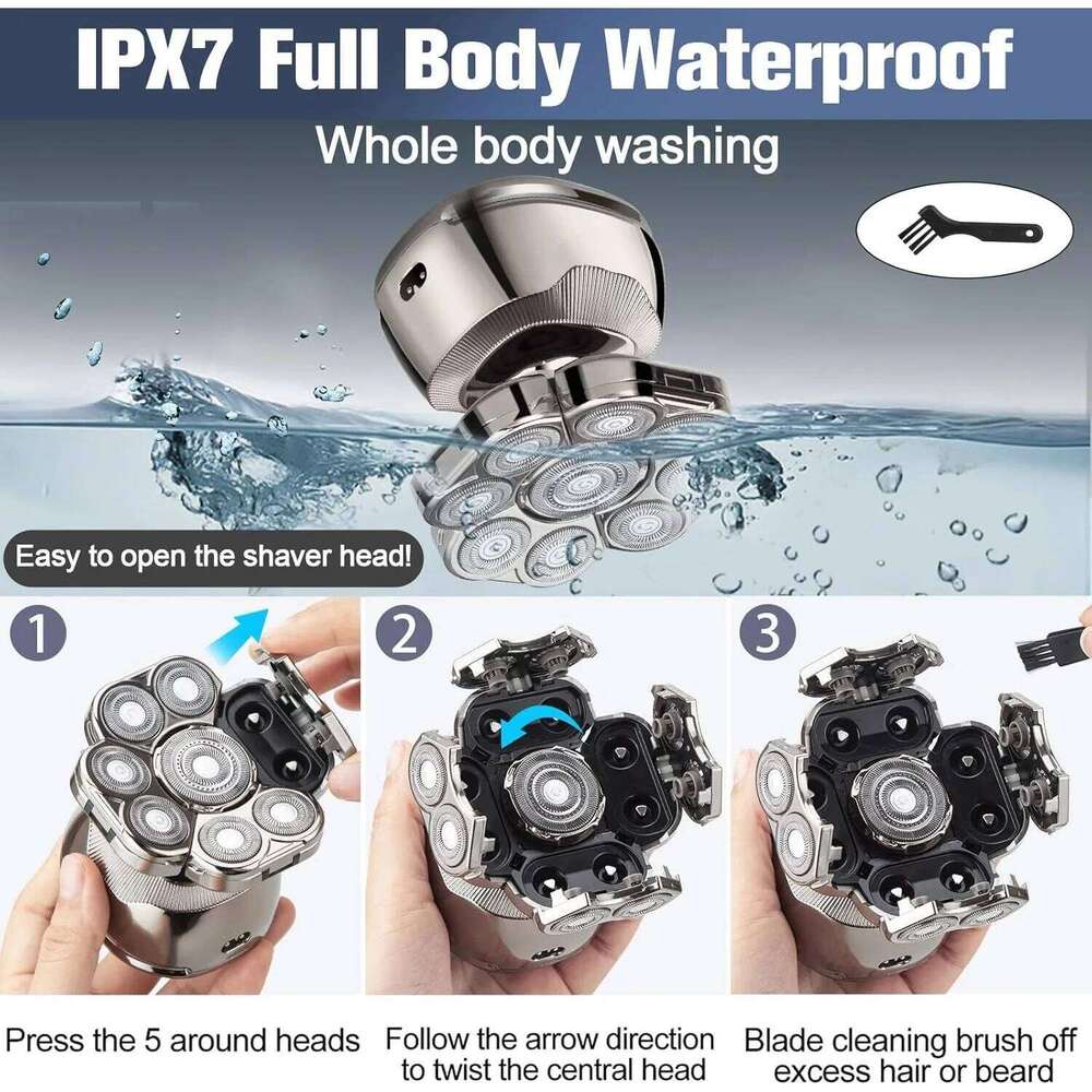 9D 6-In-1 Bald Head Shavers Men Wet/Dry LED Display Electric Razor For Mens Hair Trimmer